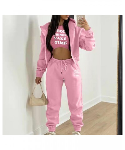 Women's 3 Piece Workout Sets Hooded Sweatshirt Cropp Tops and Pant Tracksuit Sport Suit Hoodie Tracksuit Jogger Outfits 03 Pi...