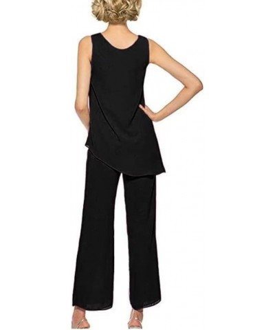 Women's Mother of The Bride Pantsuits for Wedding Chiffon Evening Gown with Jacket 3PCs Wedding Guest Outfit Set Black $19.74...