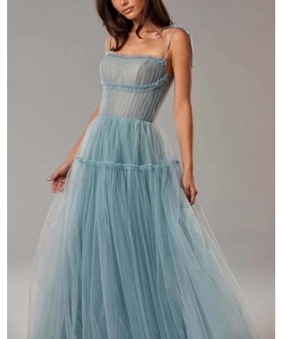 Spaghetti Straps Prom Dresses Tulle Long Formal Evening Party Gowns for Women Backless Bridesmaid Dress A-Line White $34.44 D...