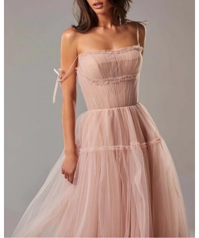 Spaghetti Straps Prom Dresses Tulle Long Formal Evening Party Gowns for Women Backless Bridesmaid Dress A-Line White $34.44 D...