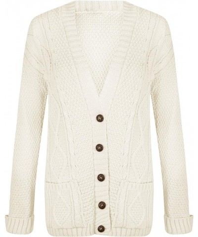 Women's Cable Chunky Knitted 5 Button Long Sleeves Grandad Cardigans Cream $17.70 Sweaters