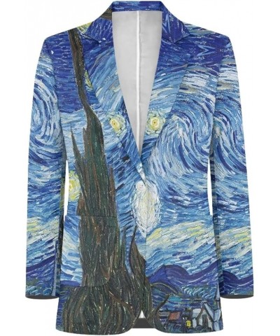 Women's Long Sleeve Blazer Cute Open Front Cardigan Office Work Suit Jackets with Pockets Starry Night $18.35 Suits