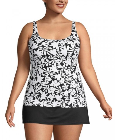 Womens Chlorine Resistant Square Neck Tankini Top Black Havana Floral Plus 20w $30.31 Swimsuits