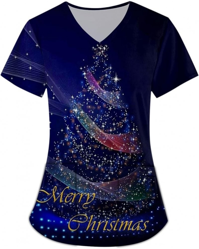 Womens Fall Fashion 2023,Womens Novelty Christmas Tree Print Nurse Uniform Short Sleeve V Neck Scrubs Top with Pocket 4-dark ...