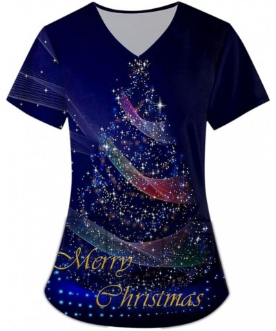 Womens Fall Fashion 2023,Womens Novelty Christmas Tree Print Nurse Uniform Short Sleeve V Neck Scrubs Top with Pocket 4-dark ...