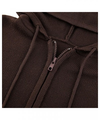 Women Zip Up Knit Hoodies Long Sleeve Drawstring Cardigans Sweaters Basic Autumn Winter Hooded Sweatshirts Outwear A-brown $1...