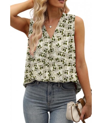 Women's V Neck Sleeveless Tank Tops Summer Casual Loose Fit Chiffon Pleated Blouses Shirts B-green $12.71 Tanks