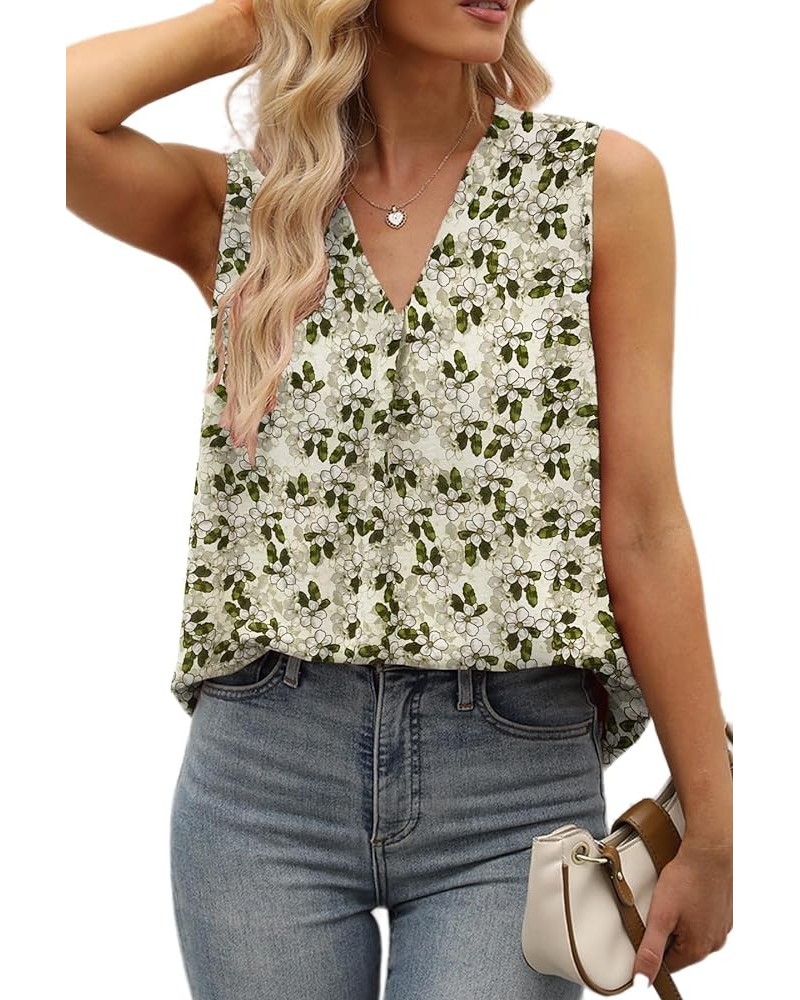 Women's V Neck Sleeveless Tank Tops Summer Casual Loose Fit Chiffon Pleated Blouses Shirts B-green $12.71 Tanks