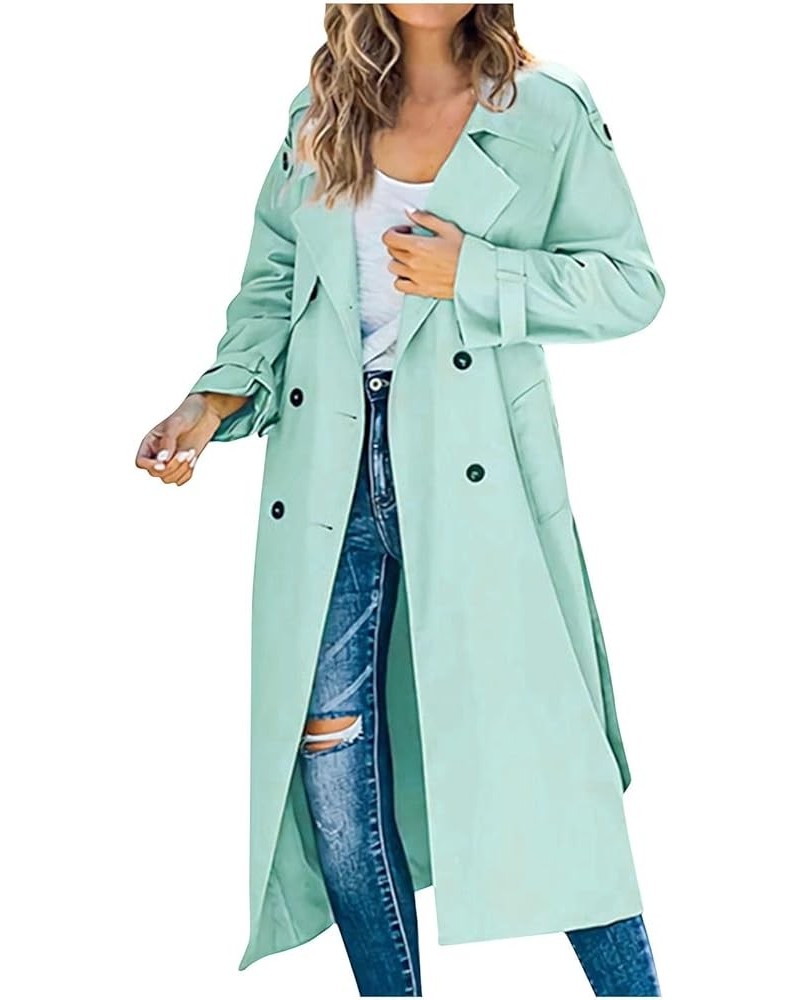 Plus Size Trench Coats for Women Double Breasted Lapel Wool Blend Mid Long Pea Trench Solid Grace Windproof Overcoats 01-mint...