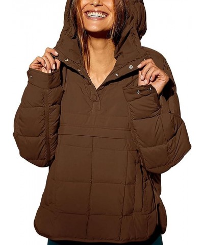 Women Packable Quilted Puffer Jacket Oversized Lightweight Pullover Coats Hooded Puffy Winter Jackets with Pockets Brown $23....