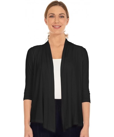 Women's Casual Lightweight 3/4 Sleeve Open Front Cardigan (Size: S-5X) Black $11.00 Sweaters