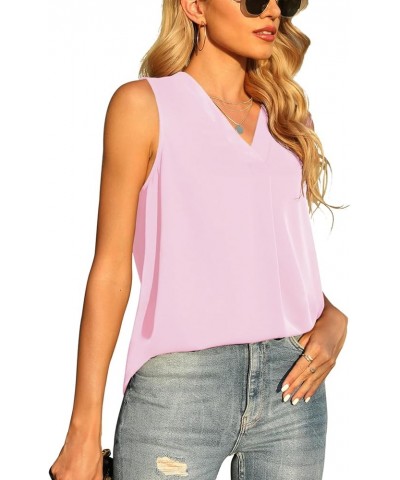 Women's Summer Sleeveless Chiffon Tank Tops Blouse Loose Casual V Neck Blouses Shirt Light Pink $12.60 Tanks