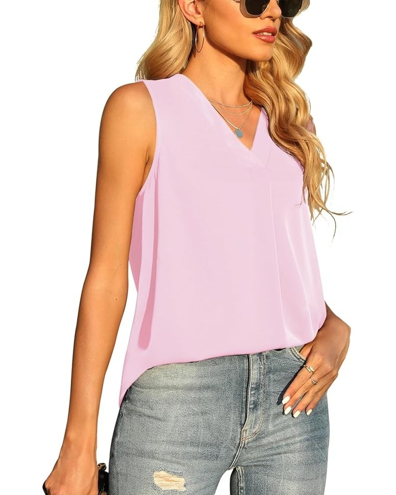 Women's Summer Sleeveless Chiffon Tank Tops Blouse Loose Casual V Neck Blouses Shirt Light Pink $12.60 Tanks