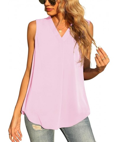 Women's Summer Sleeveless Chiffon Tank Tops Blouse Loose Casual V Neck Blouses Shirt Light Pink $12.60 Tanks