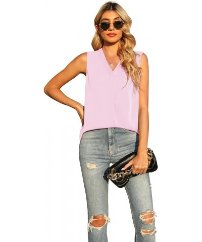 Women's Summer Sleeveless Chiffon Tank Tops Blouse Loose Casual V Neck Blouses Shirt Light Pink $12.60 Tanks