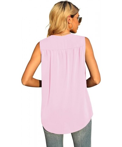 Women's Summer Sleeveless Chiffon Tank Tops Blouse Loose Casual V Neck Blouses Shirt Light Pink $12.60 Tanks