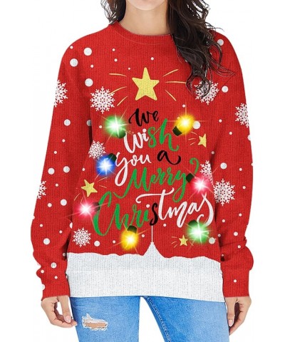 Women LED Light Up Ugly Christmas Sweater Snowflake Reindeer Xmas Sweater Built-in Light Bulbs Knitted Pullover Christmas $18...