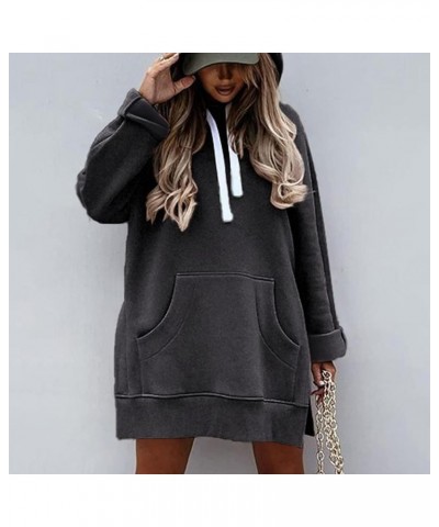 Women Oversized Long Sleeve Hoodies Tops High Split Hem Drawstring Hoodie Ouffits Slit Side Fall Sweatshirts Ladies Dark Gray...