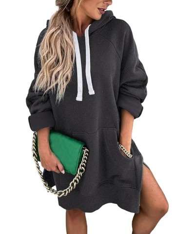 Women Oversized Long Sleeve Hoodies Tops High Split Hem Drawstring Hoodie Ouffits Slit Side Fall Sweatshirts Ladies Dark Gray...