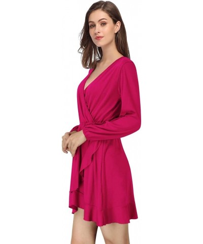 Women's V-Neck A-line Casual Party Mini Dress Ruffle Hot Pink $8.69 Dresses