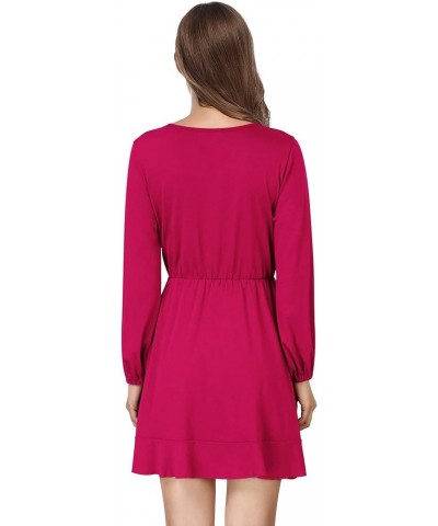 Women's V-Neck A-line Casual Party Mini Dress Ruffle Hot Pink $8.69 Dresses