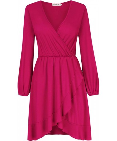 Women's V-Neck A-line Casual Party Mini Dress Ruffle Hot Pink $8.69 Dresses