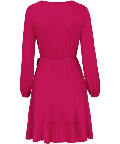 Women's V-Neck A-line Casual Party Mini Dress Ruffle Hot Pink $8.69 Dresses