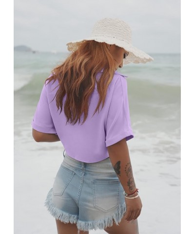 Womens Summer Short Sleeve Shirts V Neck Tie Knot Batwing Blouses Tops Lavender $10.25 Blouses