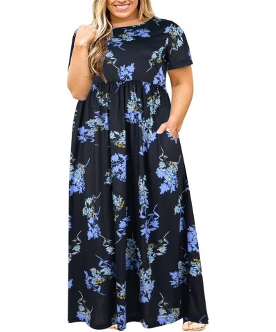 Women Short Sleeve Loose Plain Casual Plus Size Long Maxi Dress with Pockets Black+blueprint $21.44 Dresses