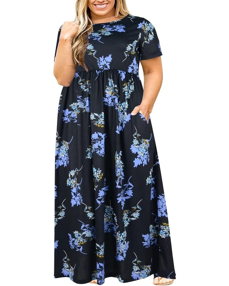 Women Short Sleeve Loose Plain Casual Plus Size Long Maxi Dress with Pockets Black+blueprint $21.44 Dresses