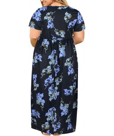 Women Short Sleeve Loose Plain Casual Plus Size Long Maxi Dress with Pockets Black+blueprint $21.44 Dresses