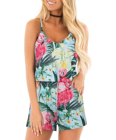 Womens Romper Summer Casual Short Jumpsuit Adjustable Spaghetti Straps Sleeveless Cami Rompers with Pockets Style 04 Flamingo...