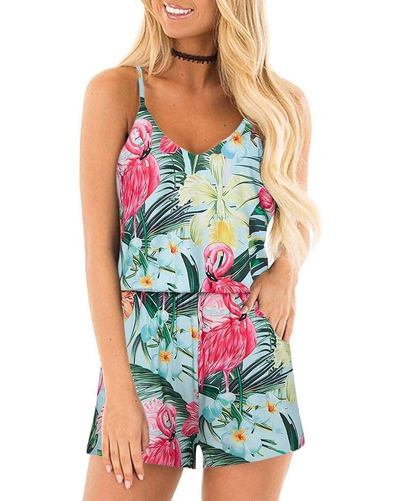 Womens Romper Summer Casual Short Jumpsuit Adjustable Spaghetti Straps Sleeveless Cami Rompers with Pockets Style 04 Flamingo...