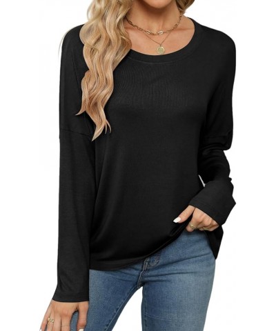 Women's Casual Long Sleeve Shirts Crew Neck Oversized T-Shirt Loose Basic Tee Tops Black $12.17 T-Shirts