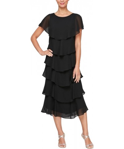 Women's Long Scoop Neck Ruffle Tiered Dress Black $41.02 Dresses