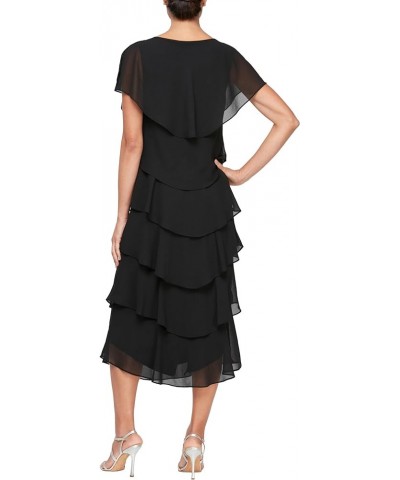 Women's Long Scoop Neck Ruffle Tiered Dress Black $41.02 Dresses