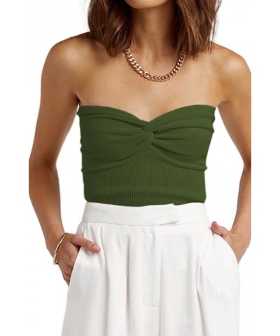 Womens Strapless Crop Top Sexy Twist Knot Front Solid Ribbed Knit Tube Top Sleeveless Camisole Tanks Top Cf-armygreen $11.59 ...