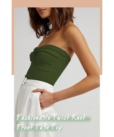 Womens Strapless Crop Top Sexy Twist Knot Front Solid Ribbed Knit Tube Top Sleeveless Camisole Tanks Top Cf-armygreen $11.59 ...