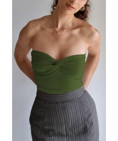 Womens Strapless Crop Top Sexy Twist Knot Front Solid Ribbed Knit Tube Top Sleeveless Camisole Tanks Top Cf-armygreen $11.59 ...