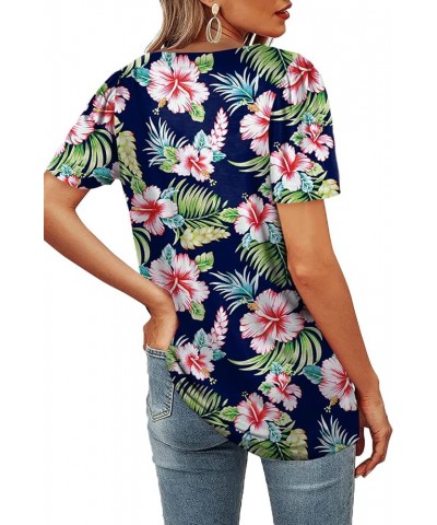 Womens Summer Tops Casual Square Neck Puff Short Sleeve T Shirts 6-tropical Navy $12.50 T-Shirts