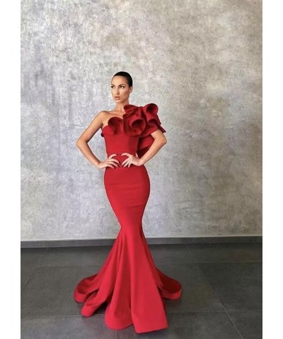 Women's One Shoulder Ruffles Satin Mermaid Prom Dresses Long Ball Gowns Formal Evening Party Gowns Wisteria $39.74 Dresses