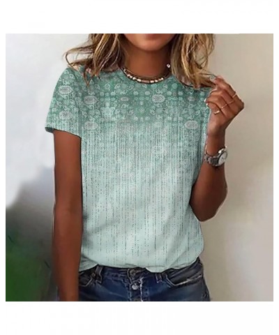 Summer Tops for Women, Women's Newspaper Dandelion Print Shirts Loose Casual Short Sleeve T-Shirt Plus Size Blouse 01-green $...