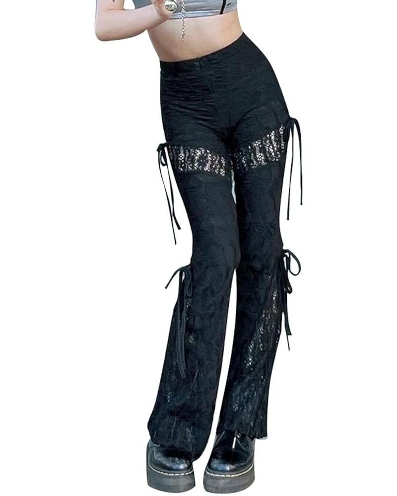 Women Lace Pants Sexy Floral Sheer Mesh Leggings Pants Bodycon Bottoms High Waist Stretchy Pants Streetwear H-black Spicy Gir...