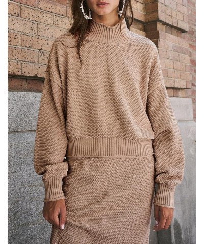 Women's 2 Piece Sweater Skirt Set Casual Long Sleeve Turtle Neck Sweater Pencil Skirt Outfits Lounge Sets Khaki $31.31 Active...