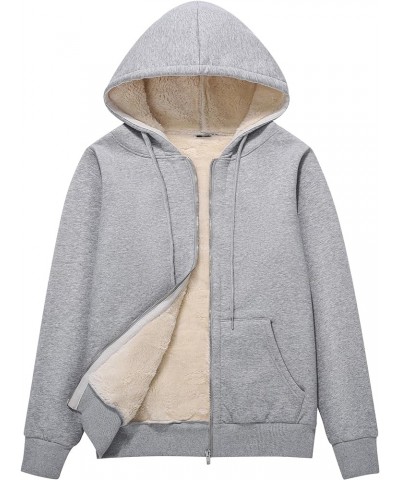 Women's Full Zip Fleece Hoodie Warm Sherpa Lined Sweatshirt Winter Jackets with Pockets Light Grey $15.59 Jackets