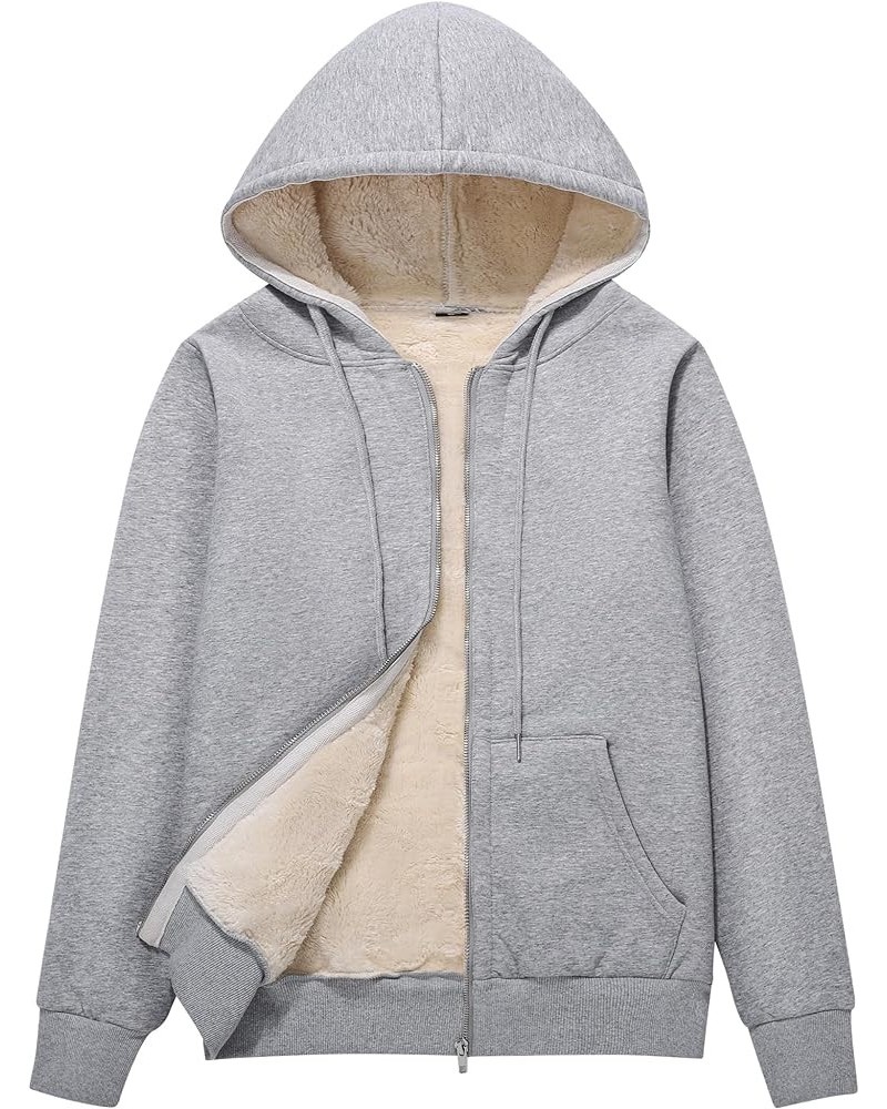 Women's Full Zip Fleece Hoodie Warm Sherpa Lined Sweatshirt Winter Jackets with Pockets Light Grey $15.59 Jackets