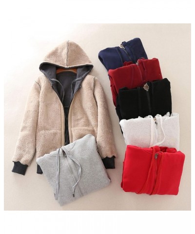 Women's Full Zip Fleece Hoodie Warm Sherpa Lined Sweatshirt Winter Jackets with Pockets Light Grey $15.59 Jackets