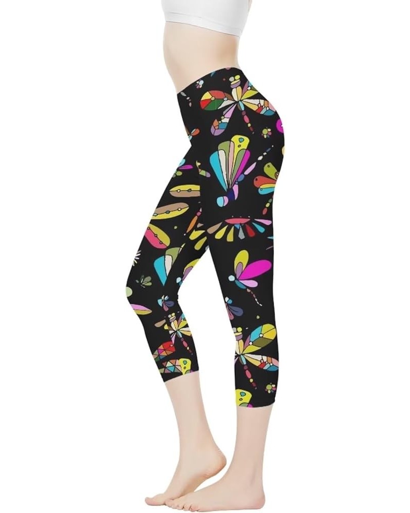 Womens Yoga Pants High Waist Stretch Workout Running Leggings Tummy Control Seamless Capri Sweatpants Colorful Cartoon Dragon...