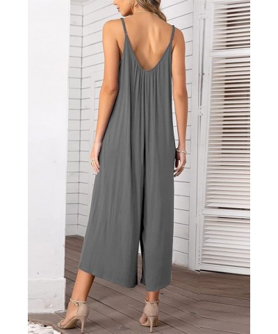 Womens Casual Spaghetti Strap Jumpsuits Wide Leg Pant Rompers with Pockets 01-grey $14.40 Jumpsuits