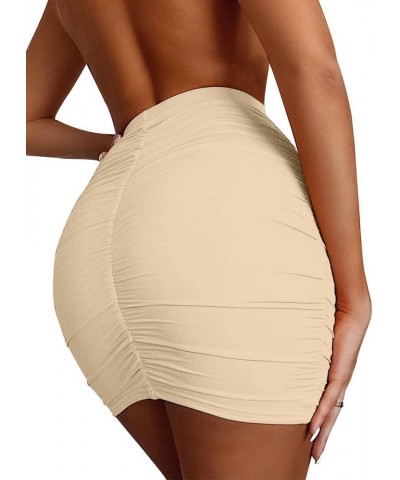 Women's Stretch High Waist Ruched Bodycon Double Layer Casual Mini Skirt Khaik $15.80 Skirts